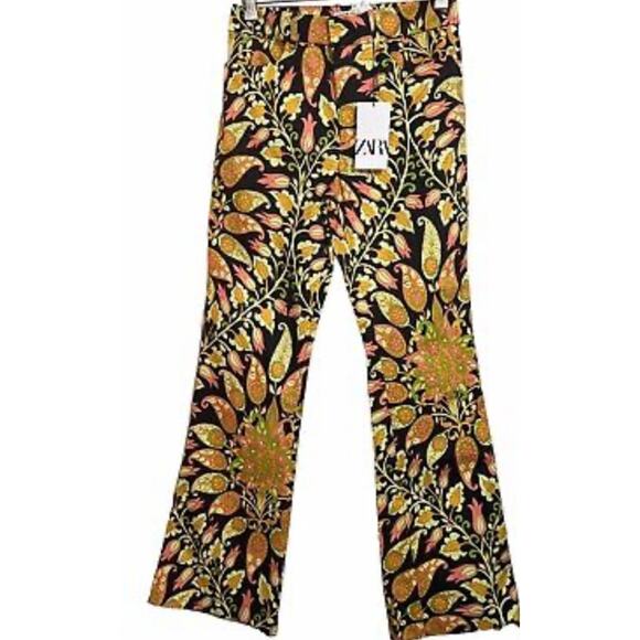Zara Boho Hippie Chic Floral Woman Multicolor High Rise Pants Size XS - Picture 2 of 10